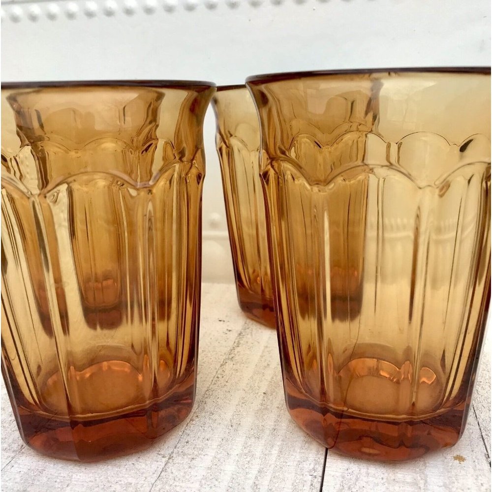 Noritake Perspective Amber Vtg Glassware Tumblers Barware MCM Set Cocktail Juice